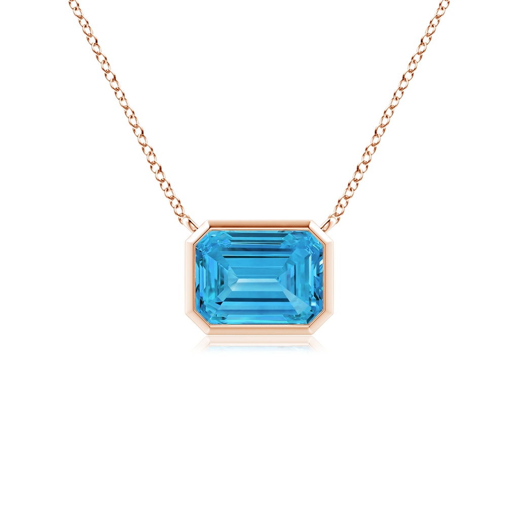 7x5mm AAAA East-West Bezel-Set Emerald-Cut Fancy Intense Blue Diamond Pendant in Rose Gold