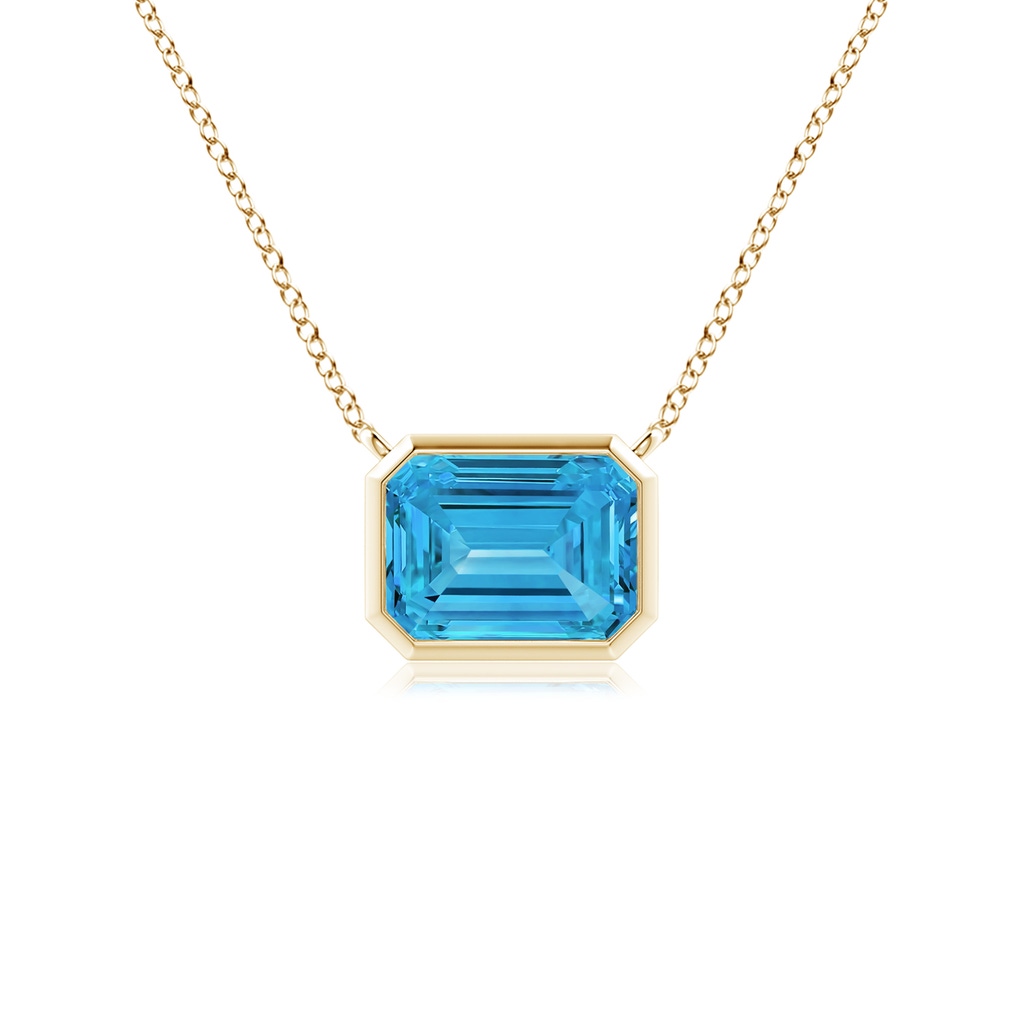 7x5mm AAAA East-West Bezel-Set Emerald-Cut Fancy Intense Blue Diamond Pendant in Yellow Gold