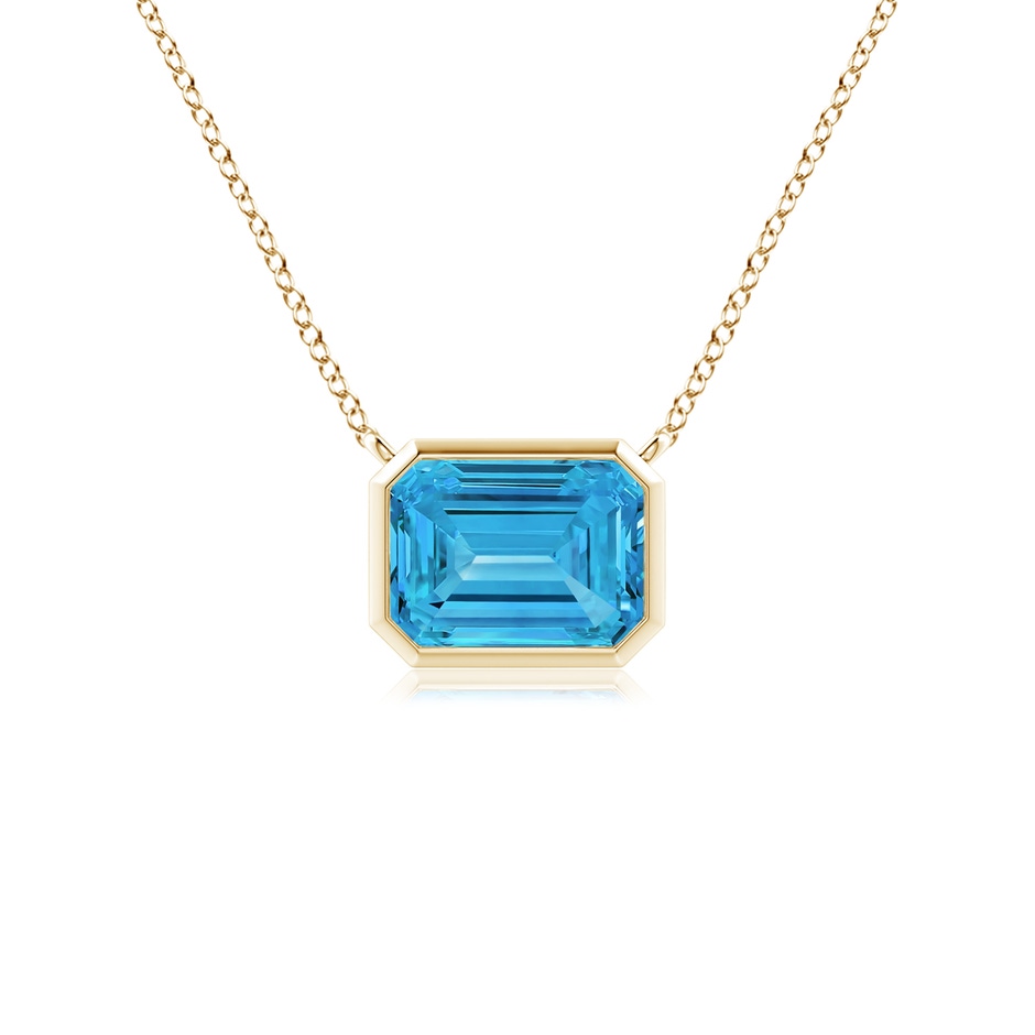 7x5mm AAAA East-West Bezel-Set Emerald-Cut Fancy Intense Blue Diamond Pendant in Yellow Gold 