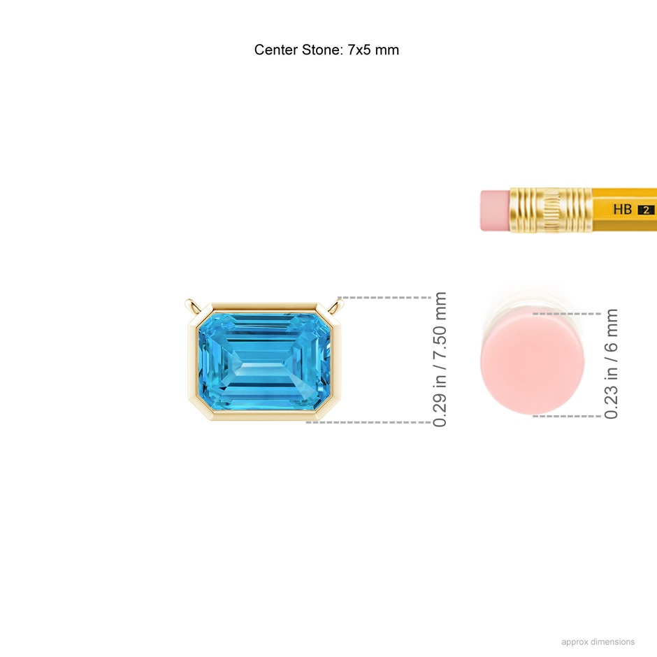 7x5mm AAAA East-West Bezel-Set Emerald-Cut Fancy Intense Blue Diamond Pendant in Yellow Gold ruler