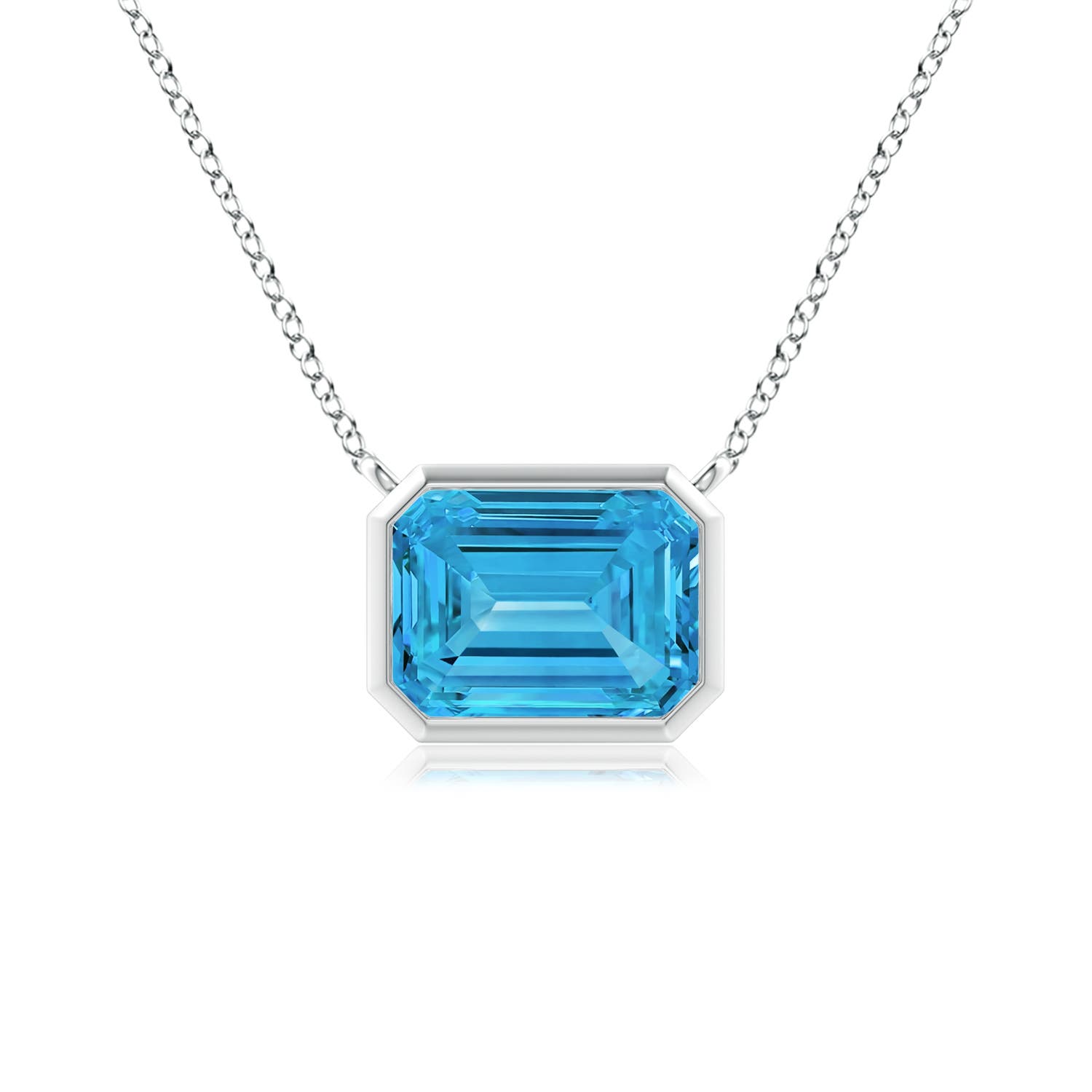 8x6mm AAAA East-West Bezel-Set Emerald-Cut Fancy Intense Blue Diamond Pendant in 18K White Gold