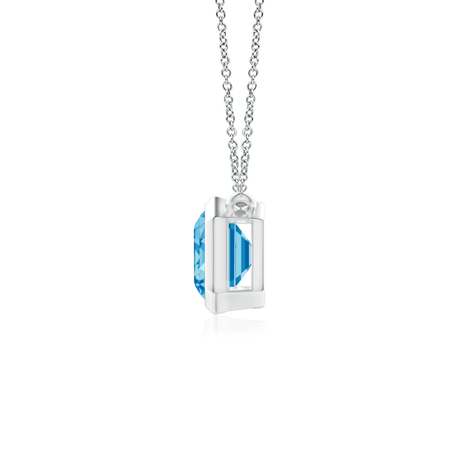 8x6mm AAAA East-West Bezel-Set Emerald-Cut Fancy Intense Blue Diamond Pendant in White Gold - side 3