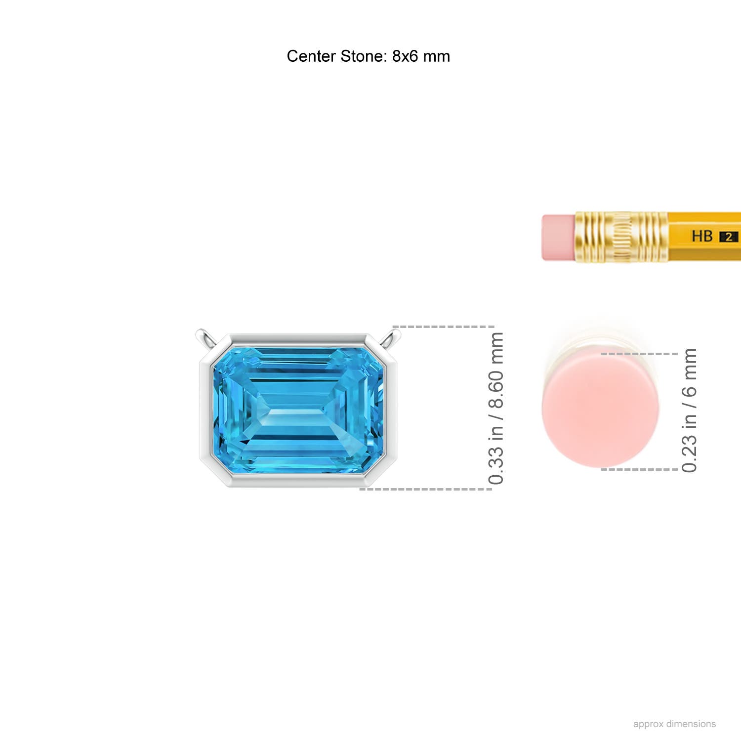 8x6mm AAAA East-West Bezel-Set Emerald-Cut Fancy Intense Blue Diamond Pendant in White Gold - ruler