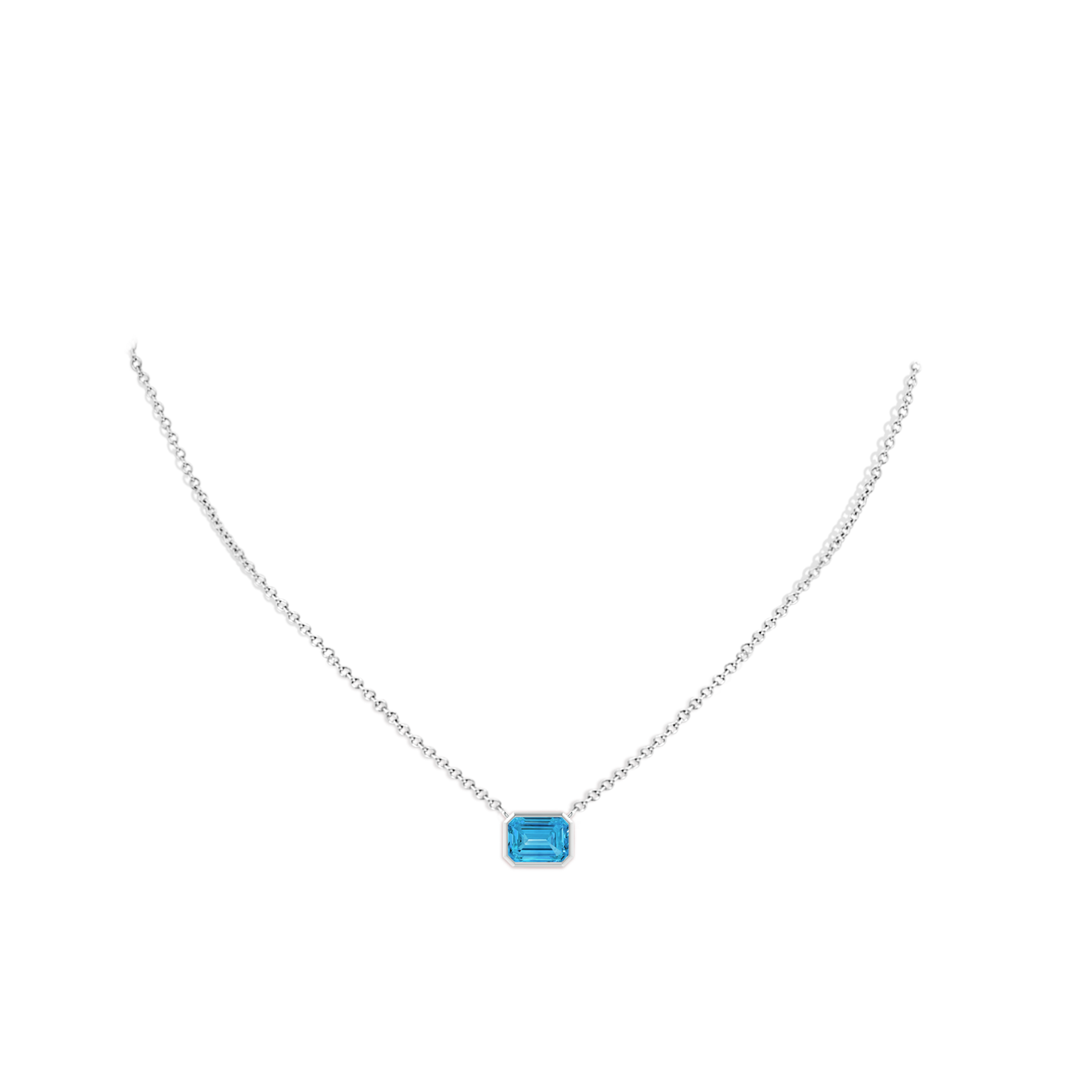 8x6mm AAAA East-West Bezel-Set Emerald-Cut Fancy Intense Blue Diamond Pendant in White Gold - body_neck