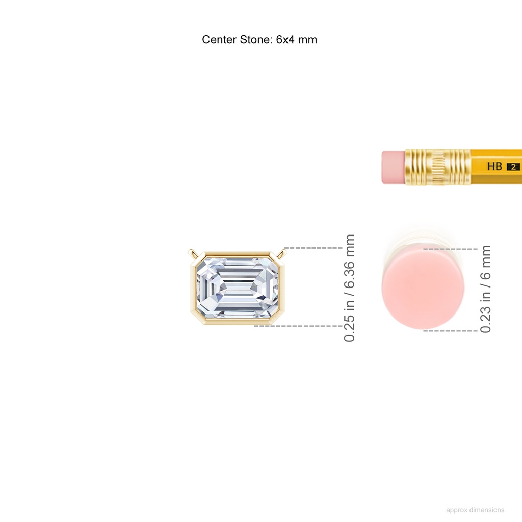 6x4mm GVS2 East-West Bezel-Set Emerald-Cut Diamond Pendant in Yellow Gold ruler