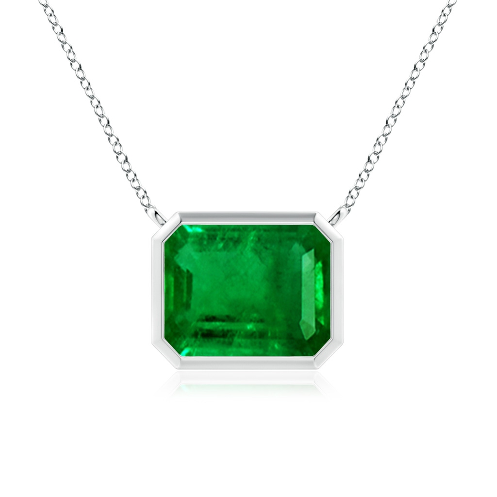 10x8mm AAAA East-West Bezel-Set Emerald-Cut Emerald Pendant in S999 Silver
