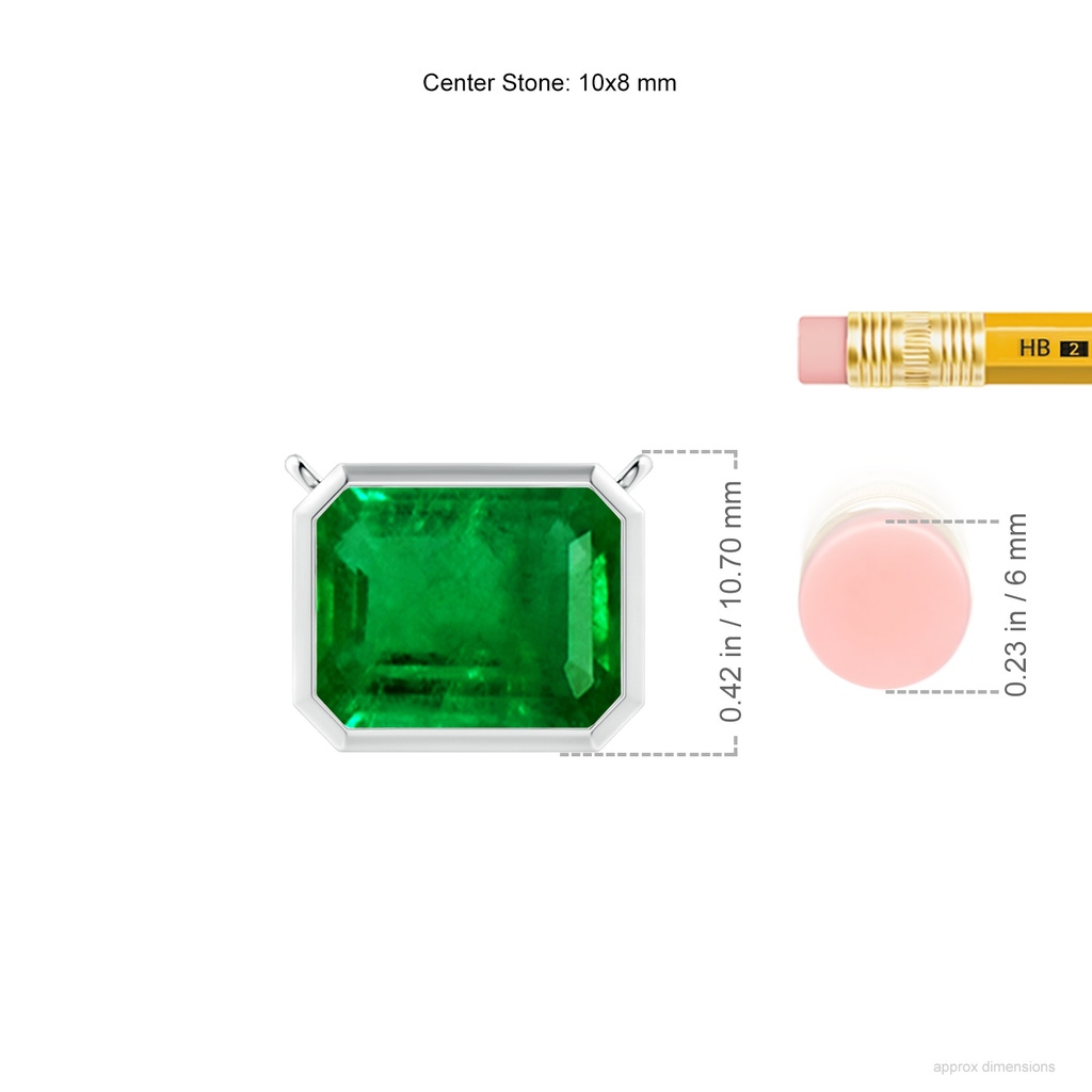 10x8mm AAAA East-West Bezel-Set Emerald-Cut Emerald Pendant in S999 Silver ruler