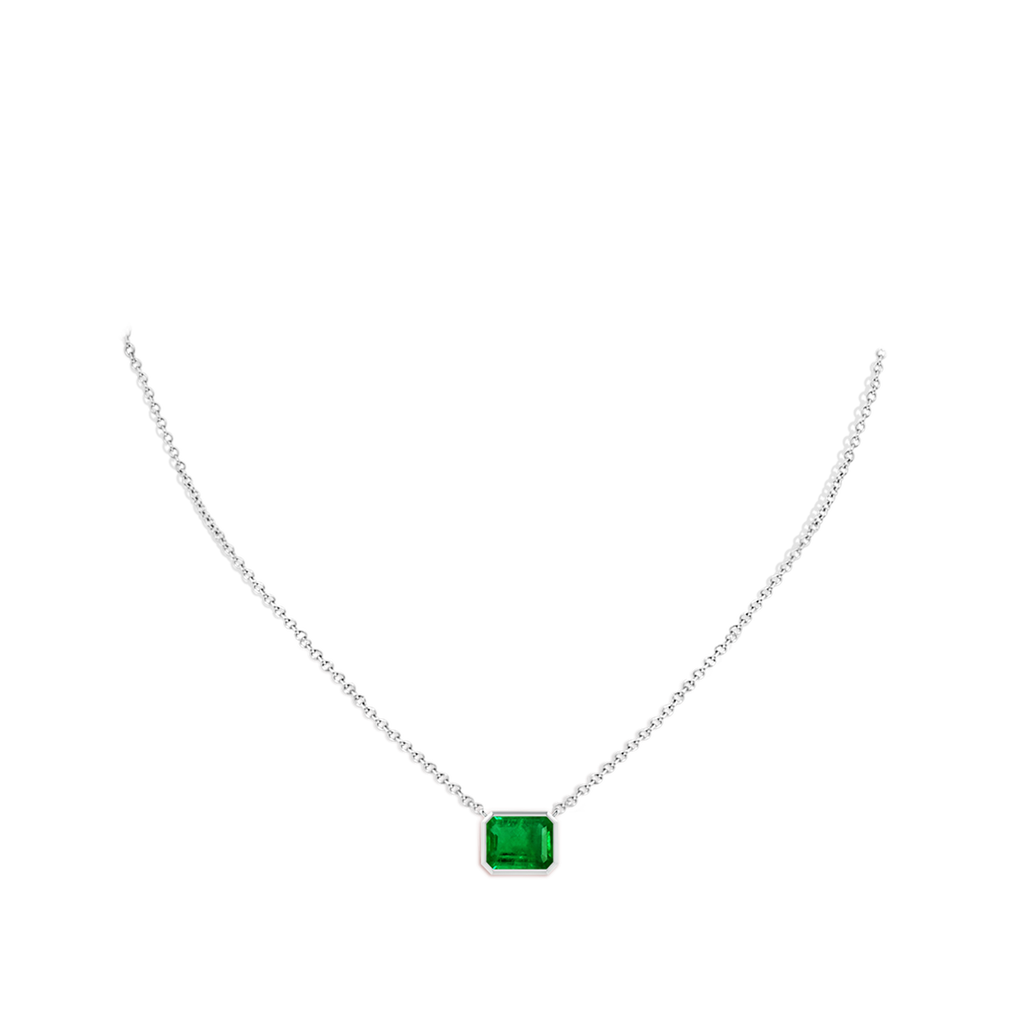 10x8mm AAAA East-West Bezel-Set Emerald-Cut Emerald Pendant in S999 Silver pen