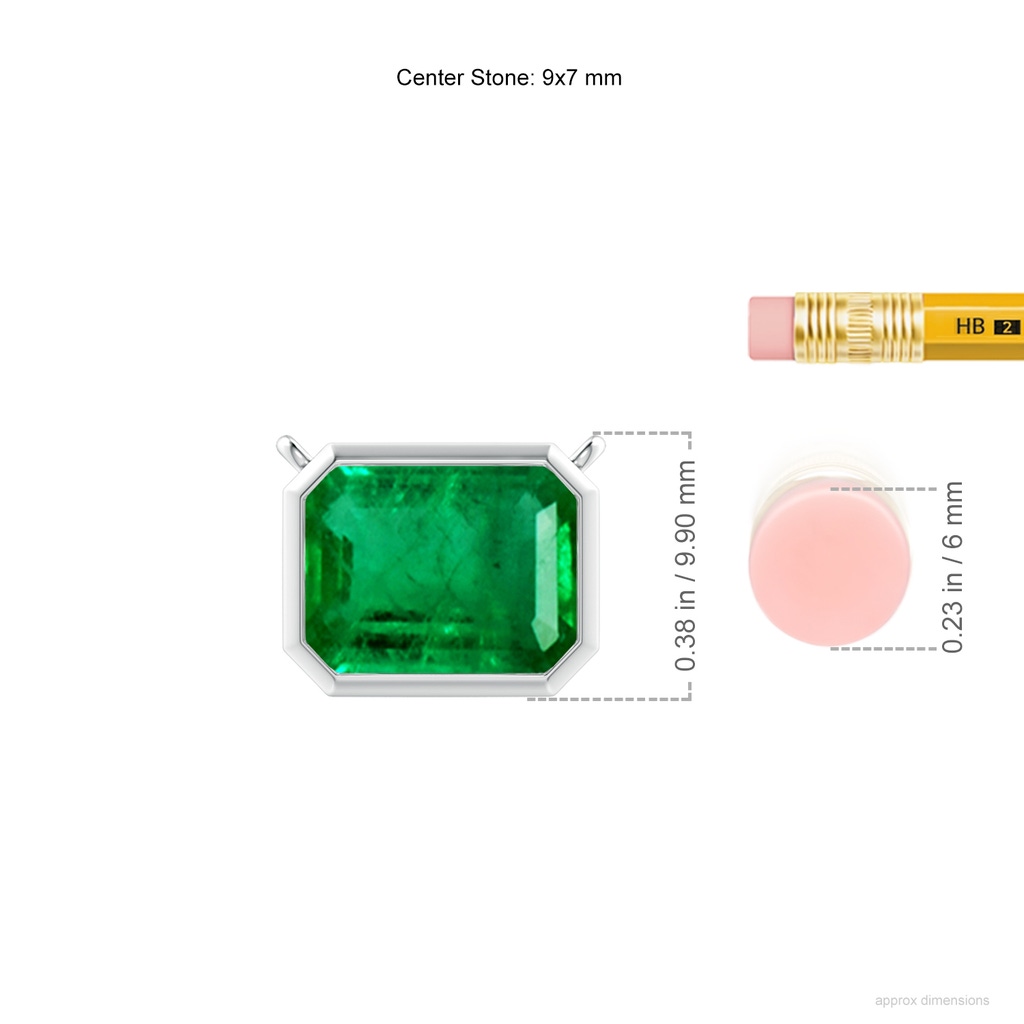 9x7mm AAA East-West Bezel-Set Emerald-Cut Emerald Pendant in S999 Silver ruler
