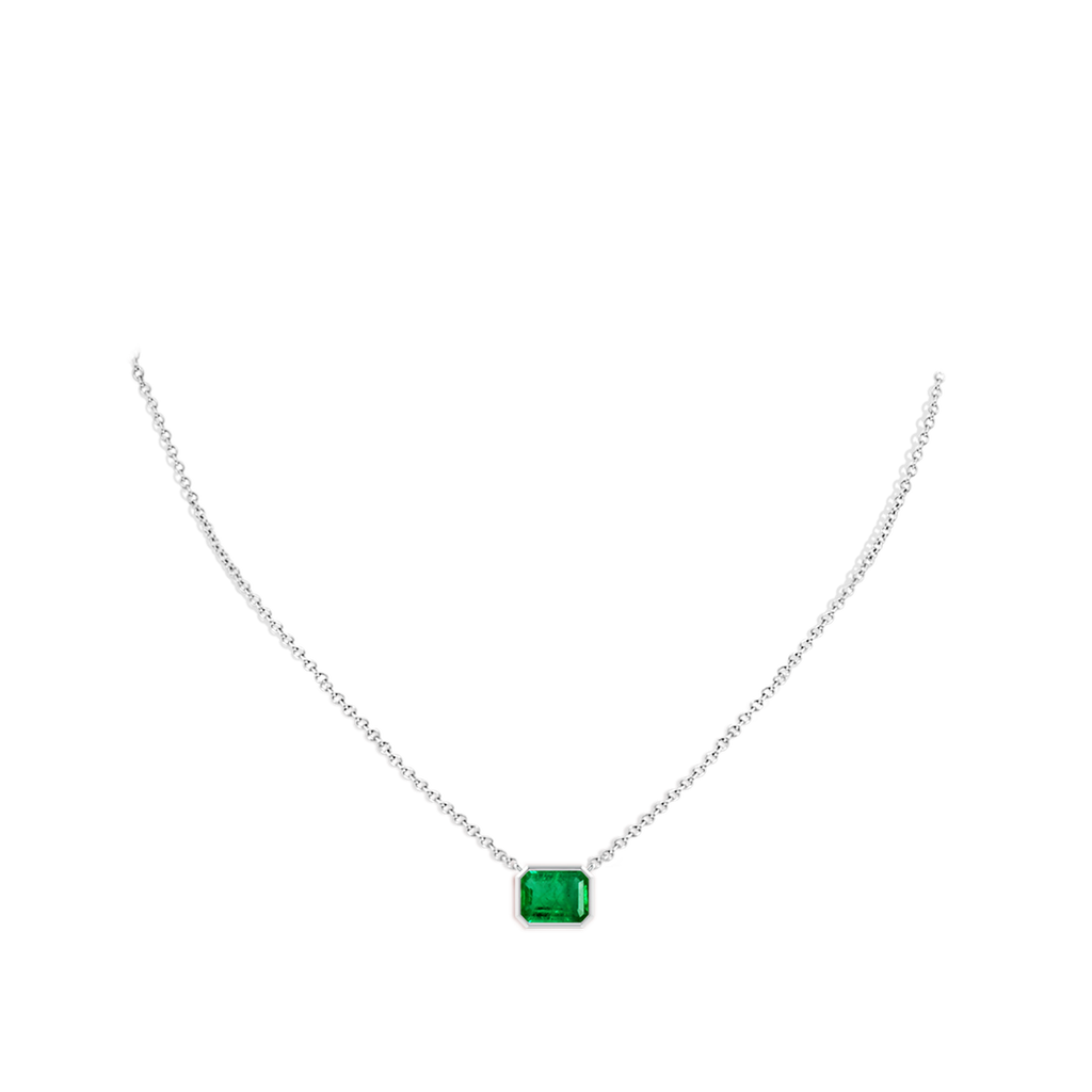 9x7mm AAA East-West Bezel-Set Emerald-Cut Emerald Pendant in White Gold pen