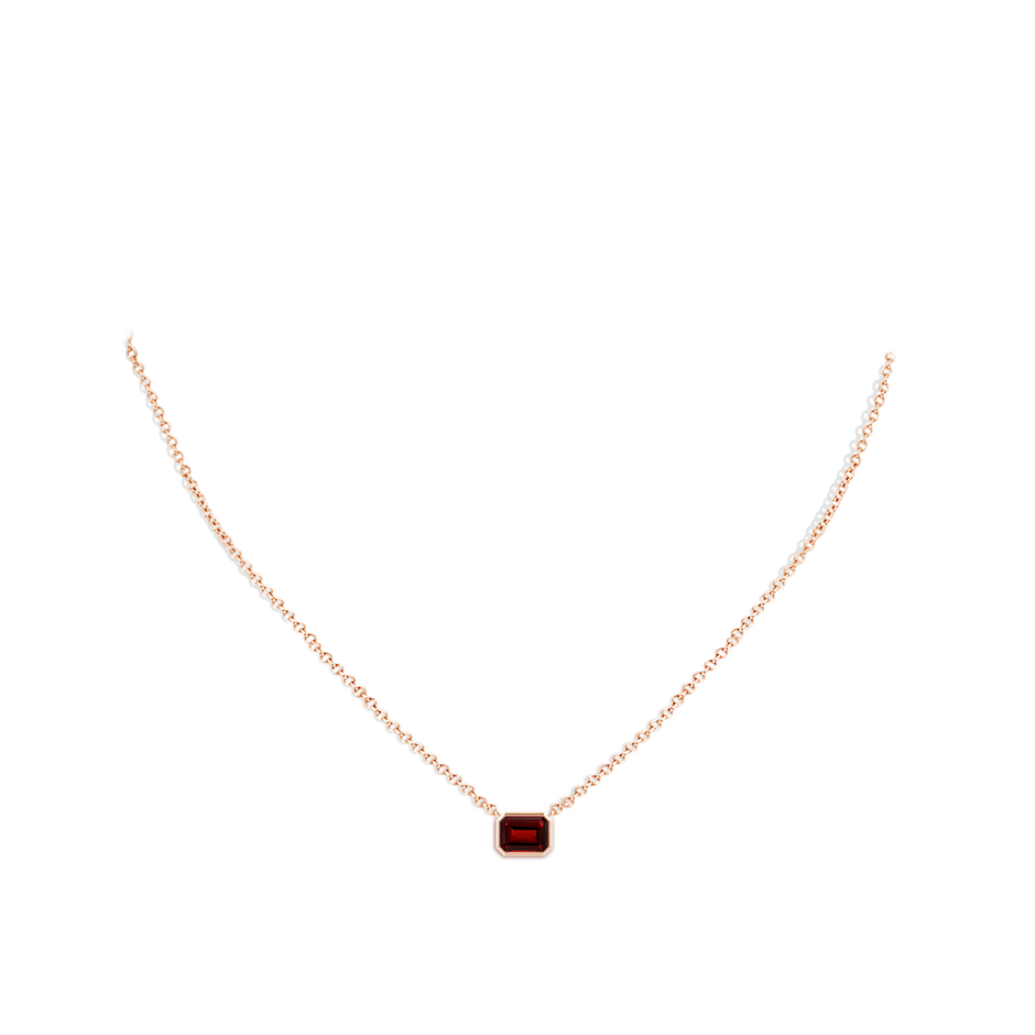 7x5mm AAAA East-West Bezel-Set Emerald-Cut Garnet Pendant in Rose Gold body-neck