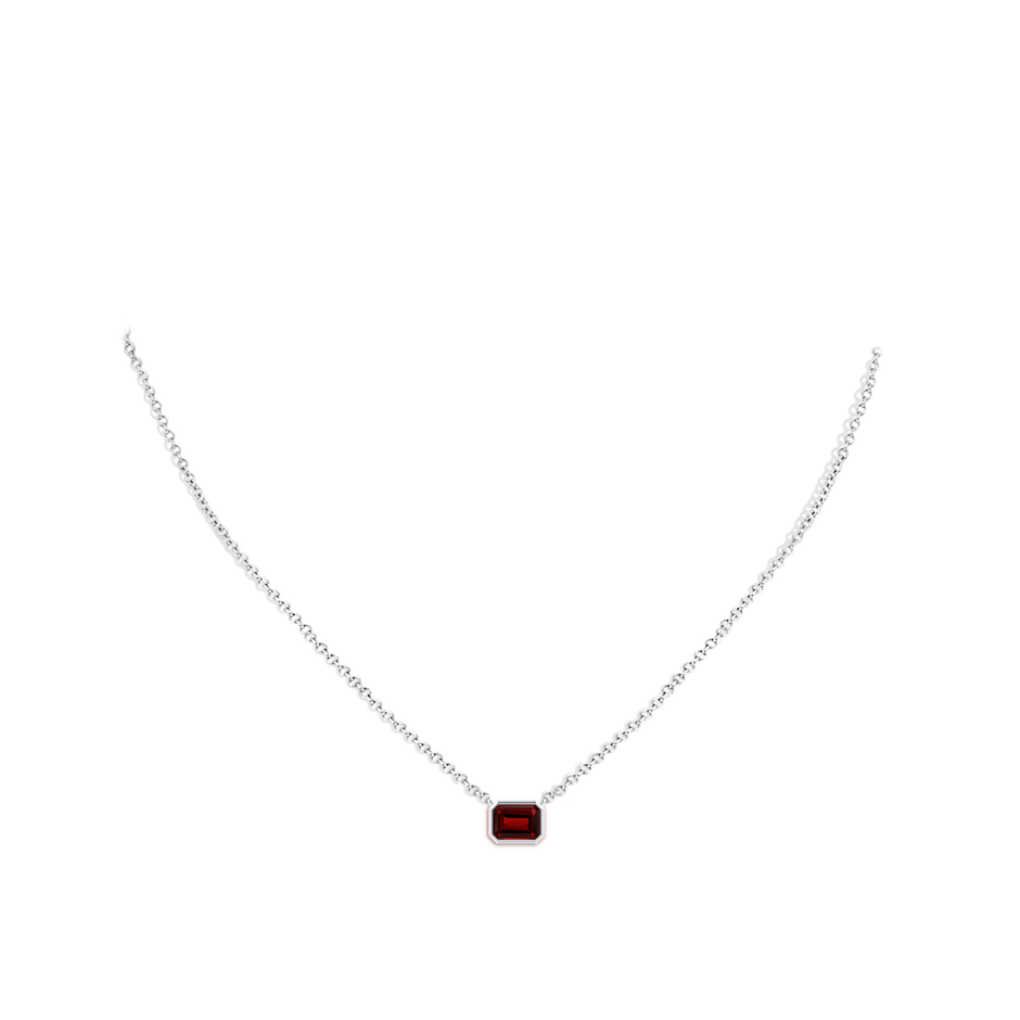 7x5mm AAAA East-West Bezel-Set Emerald-Cut Garnet Pendant in White Gold body-neck