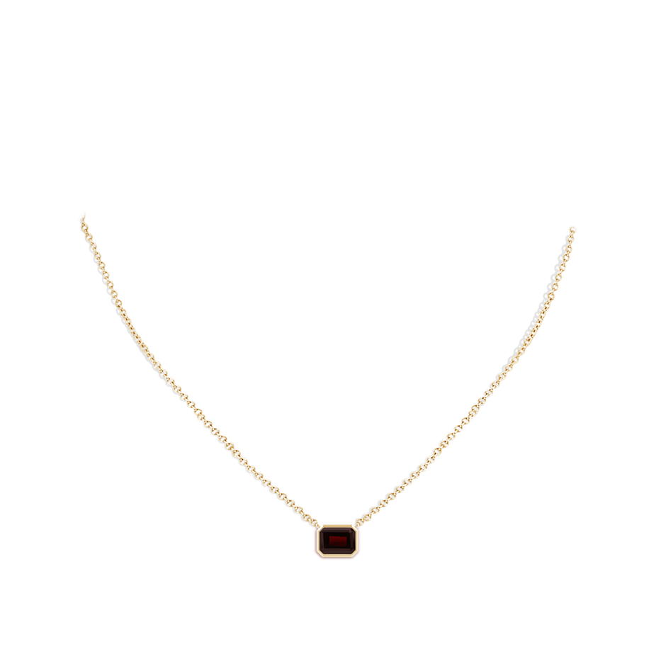 8x6mm A East-West Bezel-Set Emerald-Cut Garnet Pendant in Yellow Gold body-neck