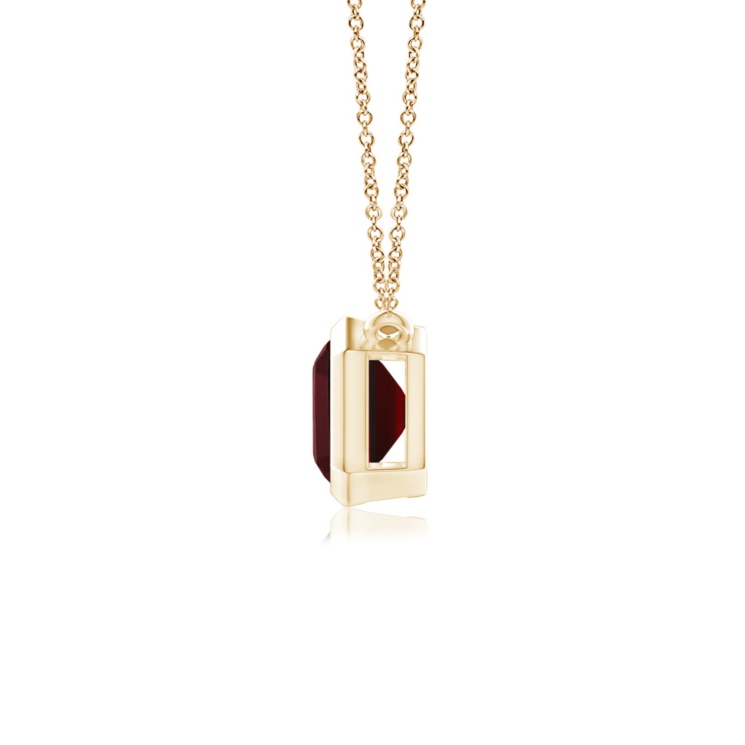8x6mm AAA East-West Bezel-Set Emerald-Cut Garnet Pendant in Yellow Gold - side 2