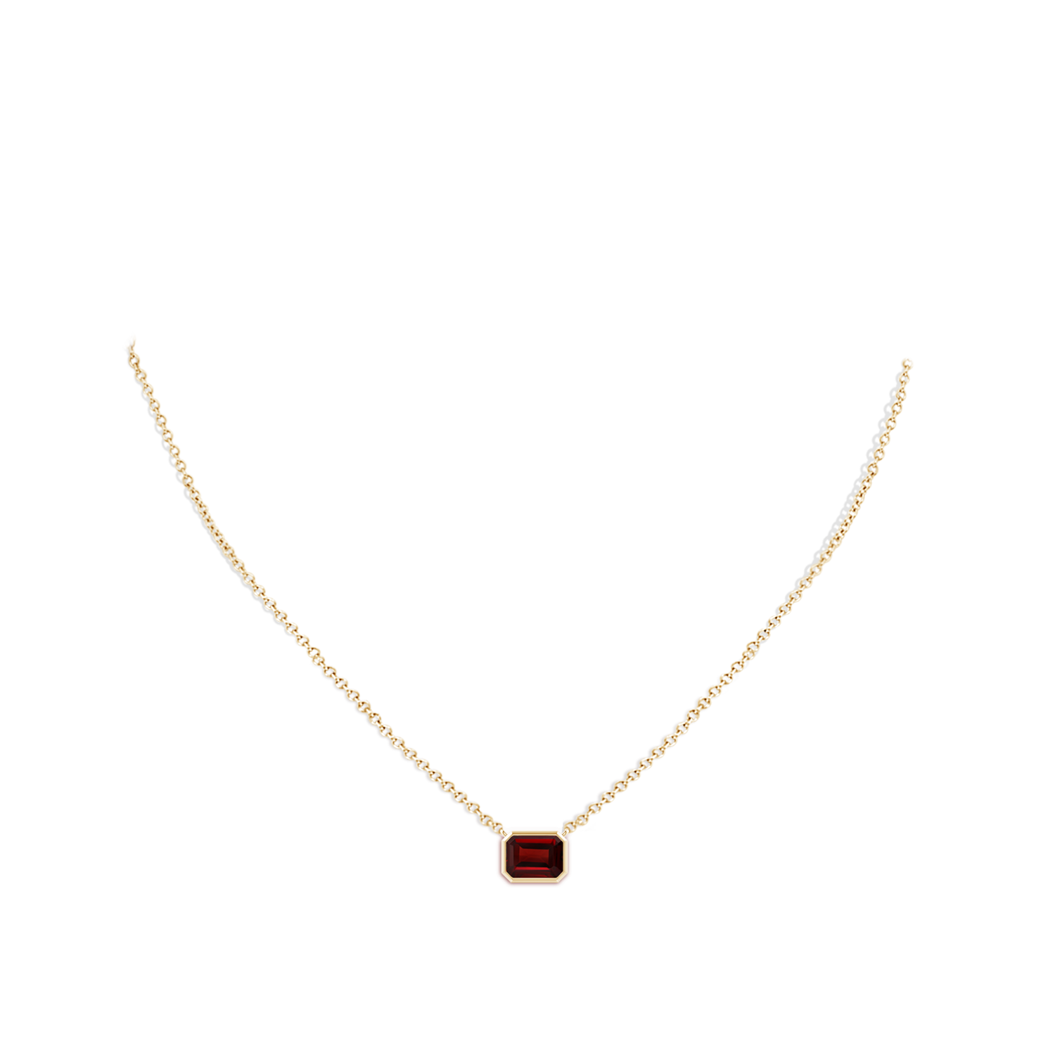 8x6mm AAA East-West Bezel-Set Emerald-Cut Garnet Pendant in Yellow Gold - body_neck