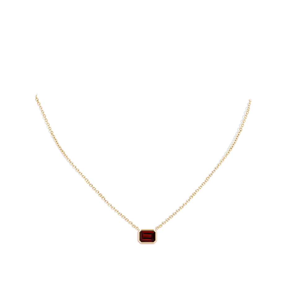 8x6mm AAA East-West Bezel-Set Emerald-Cut Garnet Pendant in Yellow Gold body-neck