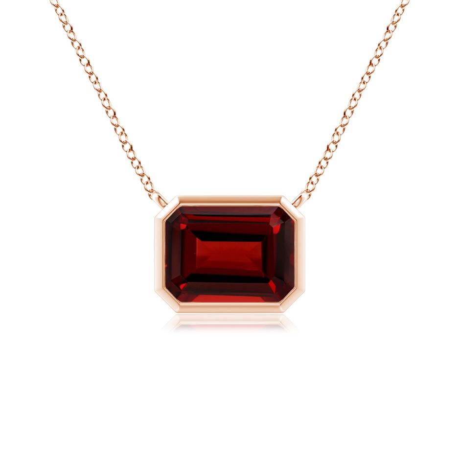 8x6mm AAAA East-West Bezel-Set Emerald-Cut Garnet Pendant in Rose Gold 