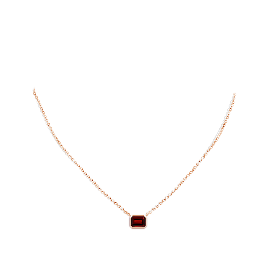 8x6mm AAAA East-West Bezel-Set Emerald-Cut Garnet Pendant in Rose Gold body-neck