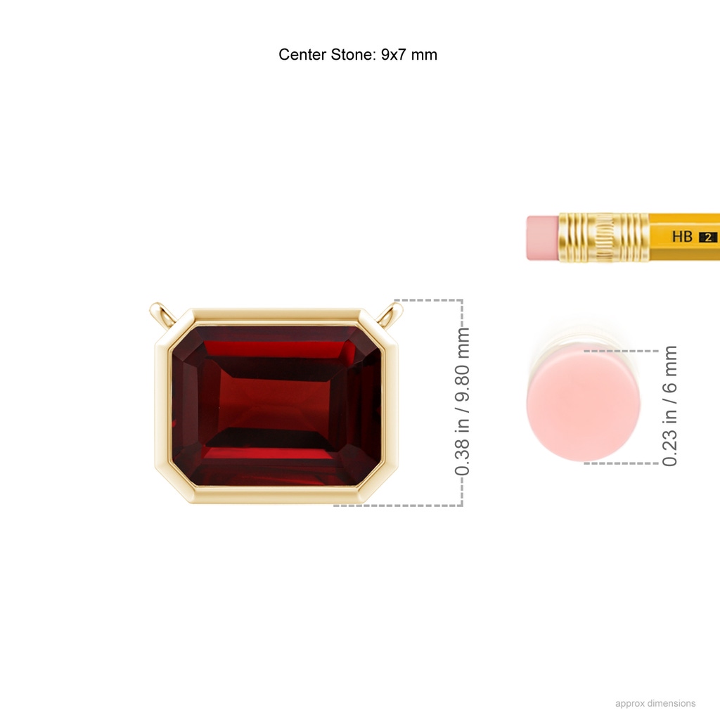 9x7mm AAA East-West Bezel-Set Emerald-Cut Garnet Pendant in 10K Yellow Gold Ruler