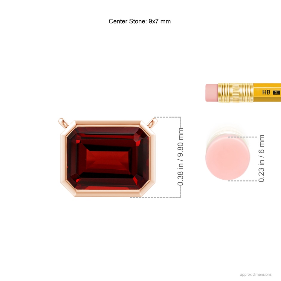 9x7mm AAAA East-West Bezel-Set Emerald-Cut Garnet Pendant in Rose Gold ruler