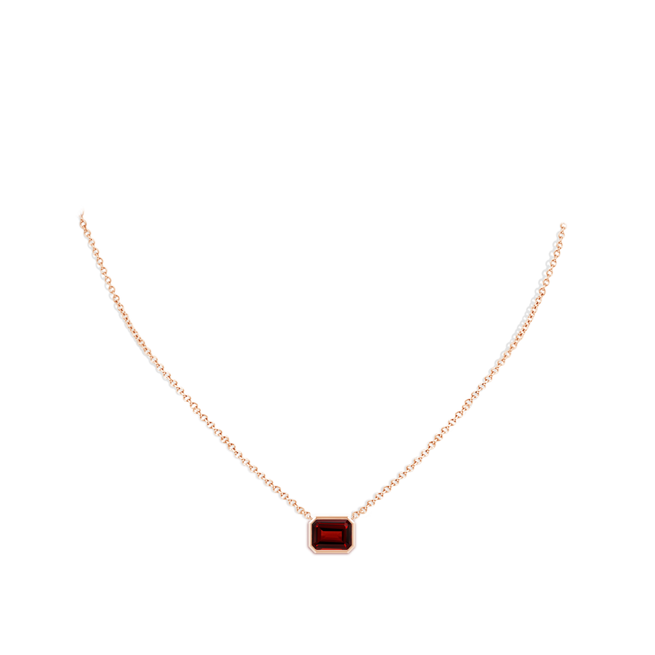 9x7mm AAAA East-West Bezel-Set Emerald-Cut Garnet Pendant in Rose Gold body-neck