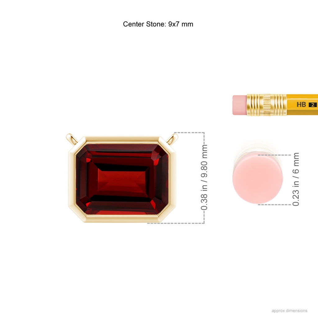 9x7mm AAAA East-West Bezel-Set Emerald-Cut Garnet Pendant in Yellow Gold Ruler