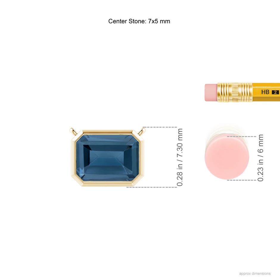 7x5mm A East-West Bezel-Set Emerald-Cut London Blue Topaz Pendant in 9K Yellow Gold ruler