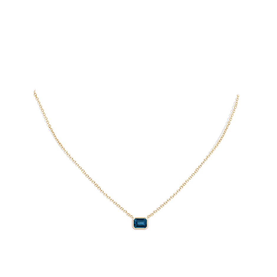7x5mm AAA East-West Bezel-Set Emerald-Cut London Blue Topaz Pendant in Yellow Gold body-neck