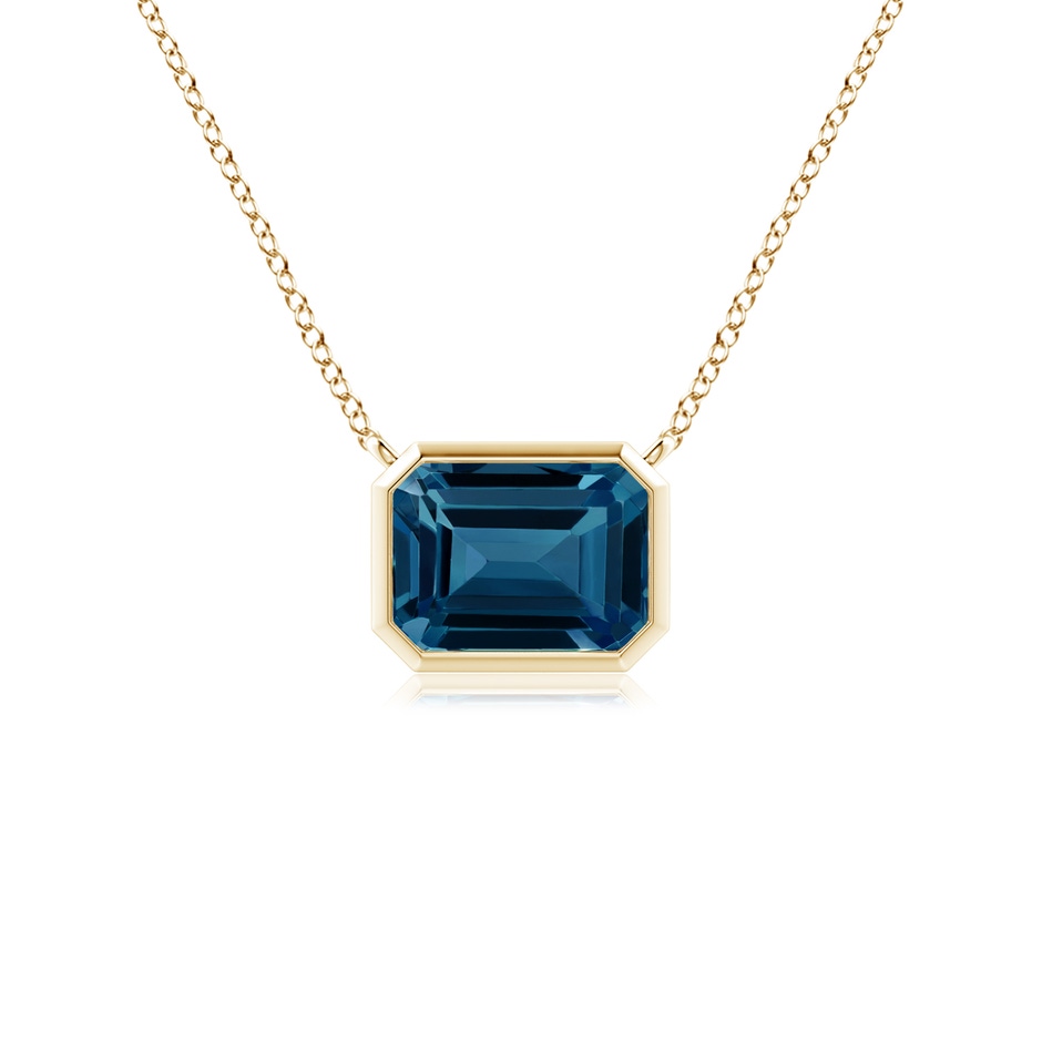 7x5mm AAAA East-West Bezel-Set Emerald-Cut London Blue Topaz Pendant in 9K Yellow Gold 