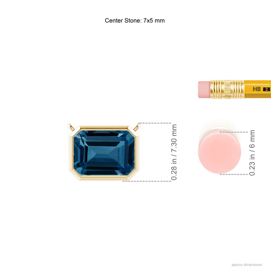 7x5mm AAAA East-West Bezel-Set Emerald-Cut London Blue Topaz Pendant in 9K Yellow Gold ruler