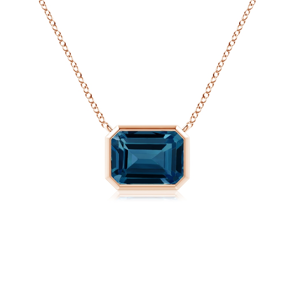 7x5mm AAAA East-West Bezel-Set Emerald-Cut London Blue Topaz Pendant in Rose Gold