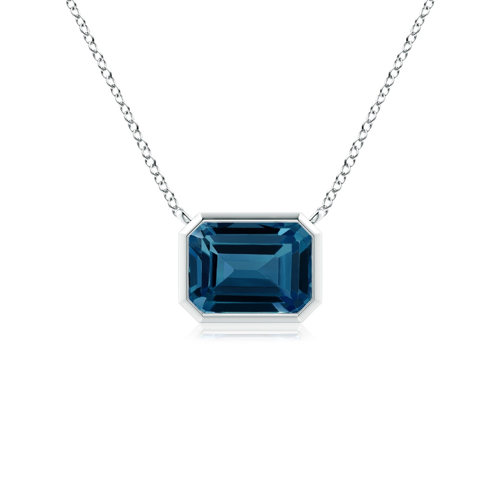 7x5mm AAAA East-West Bezel-Set Emerald-Cut London Blue Topaz Pendant in White Gold