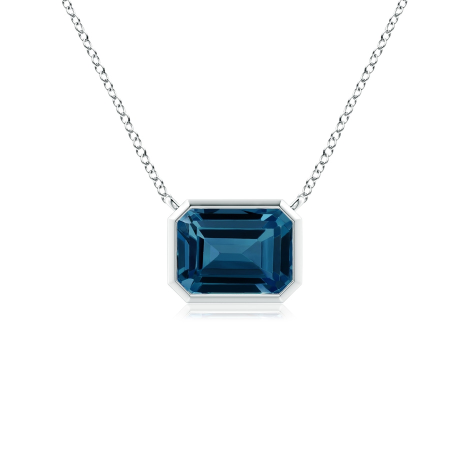 7x5mm AAAA East-West Bezel-Set Emerald-Cut London Blue Topaz Pendant in White Gold 