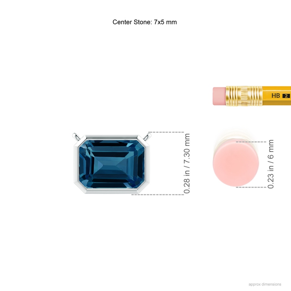 7x5mm AAAA East-West Bezel-Set Emerald-Cut London Blue Topaz Pendant in White Gold ruler