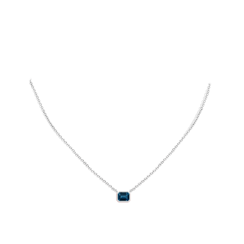 7x5mm AAAA East-West Bezel-Set Emerald-Cut London Blue Topaz Pendant in White Gold body-neck