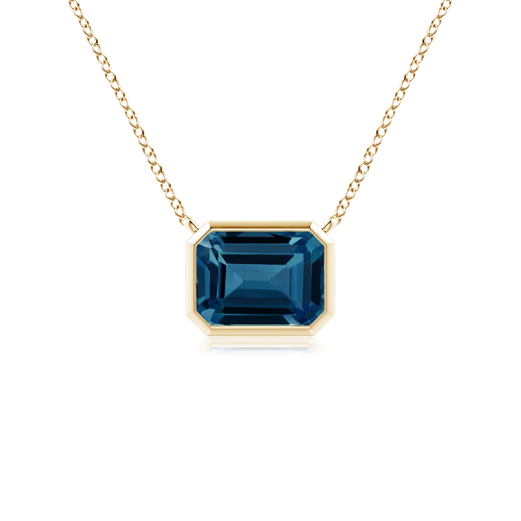 7x5mm AAAA East-West Bezel-Set Emerald-Cut London Blue Topaz Pendant in Yellow Gold