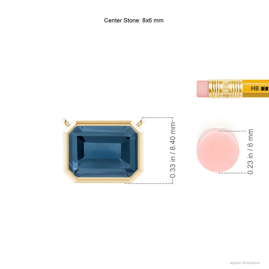 8x6mm A East-West Bezel-Set Emerald-Cut London Blue Topaz Pendant in Yellow Gold ruler
