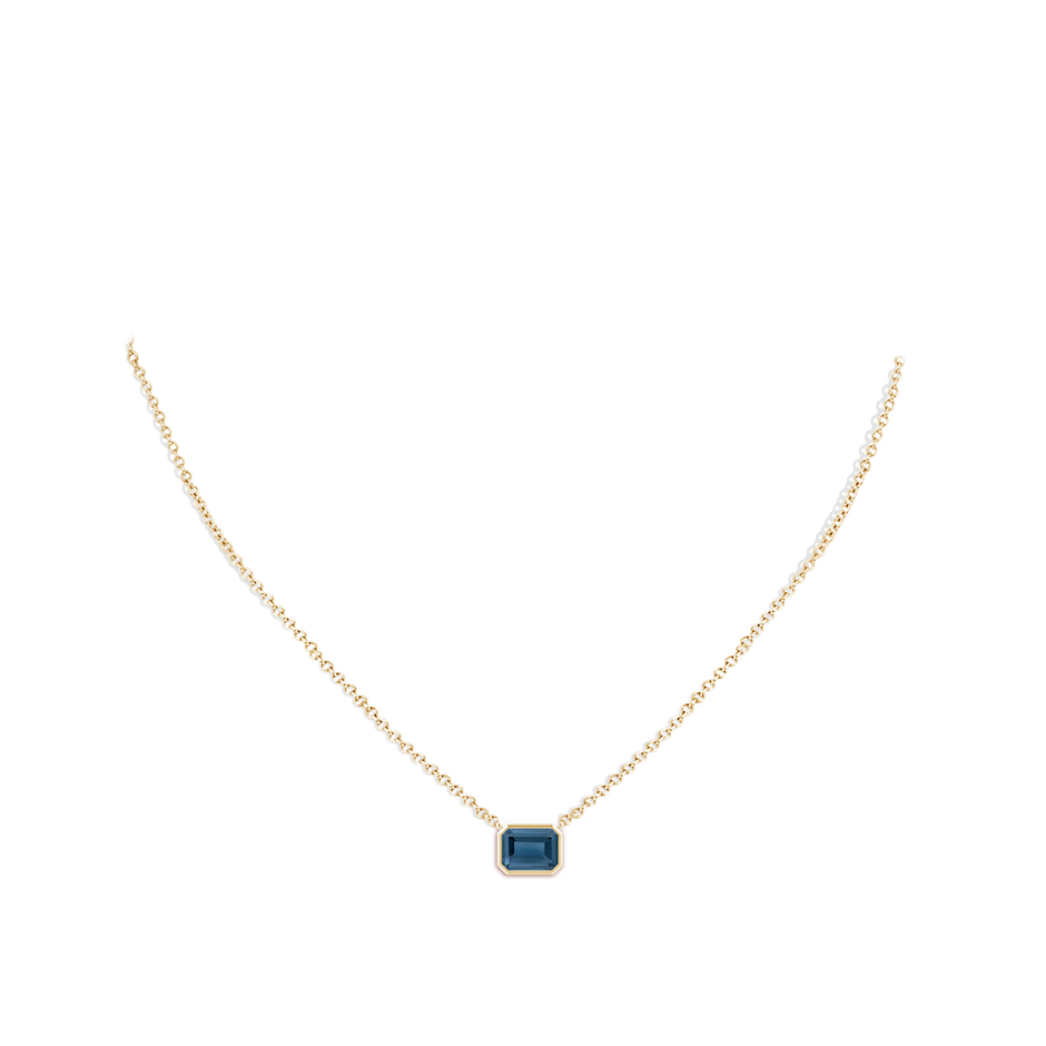 8x6mm A East-West Bezel-Set Emerald-Cut London Blue Topaz Pendant in Yellow Gold body-neck
