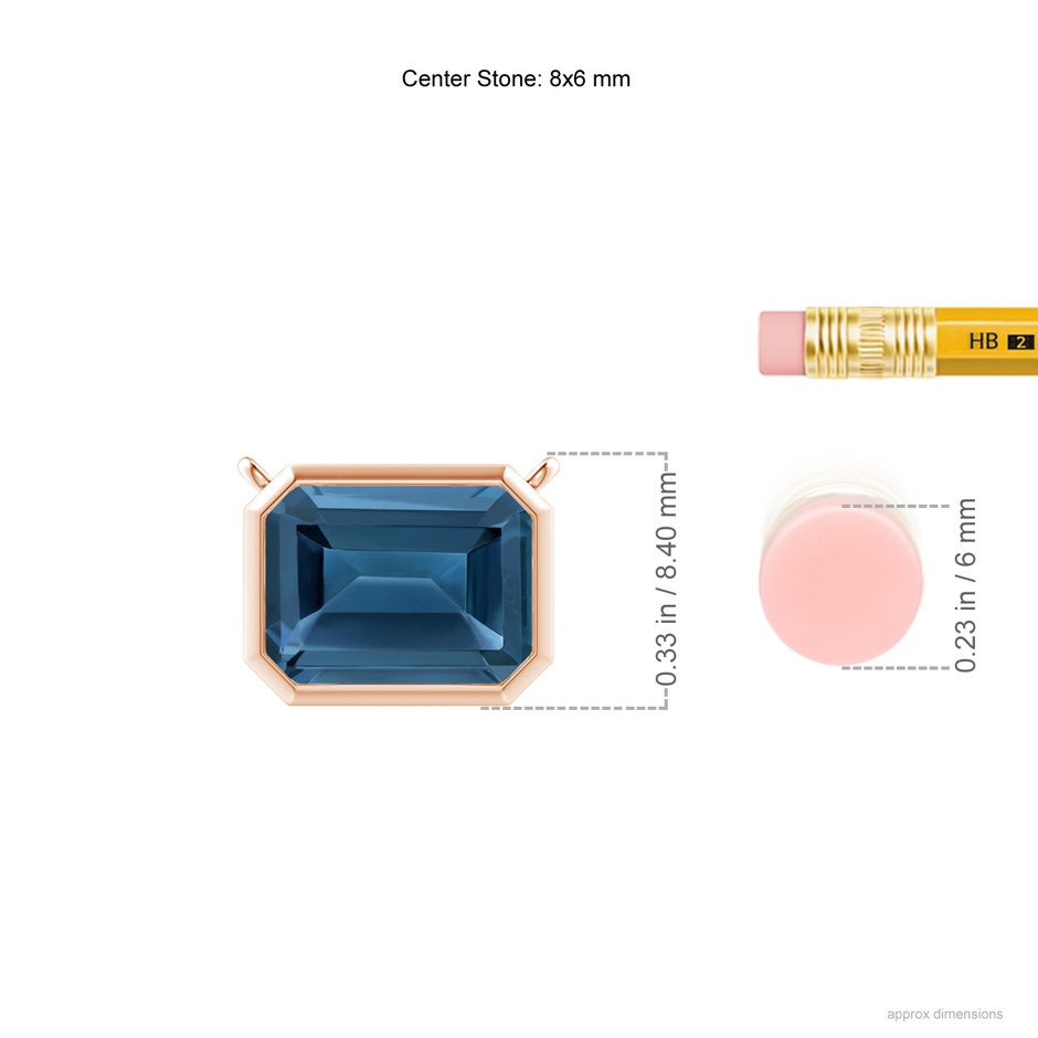 8x6mm AA East-West Bezel-Set Emerald-Cut London Blue Topaz Pendant in Rose Gold ruler