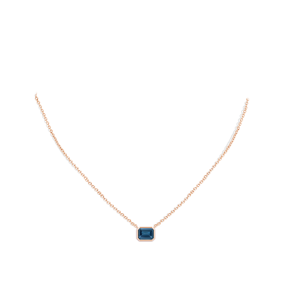 8x6mm AA East-West Bezel-Set Emerald-Cut London Blue Topaz Pendant in Rose Gold body-neck