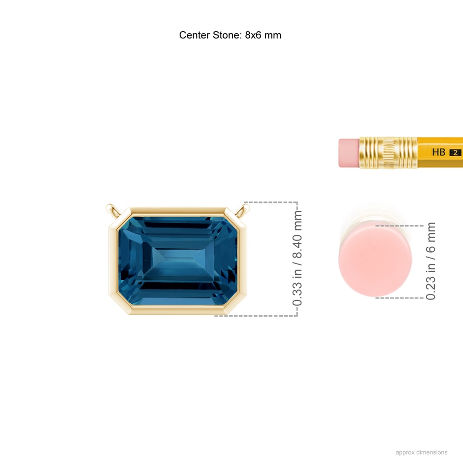 8x6mm AAA East-West Bezel-Set Emerald-Cut London Blue Topaz Pendant in Yellow Gold ruler