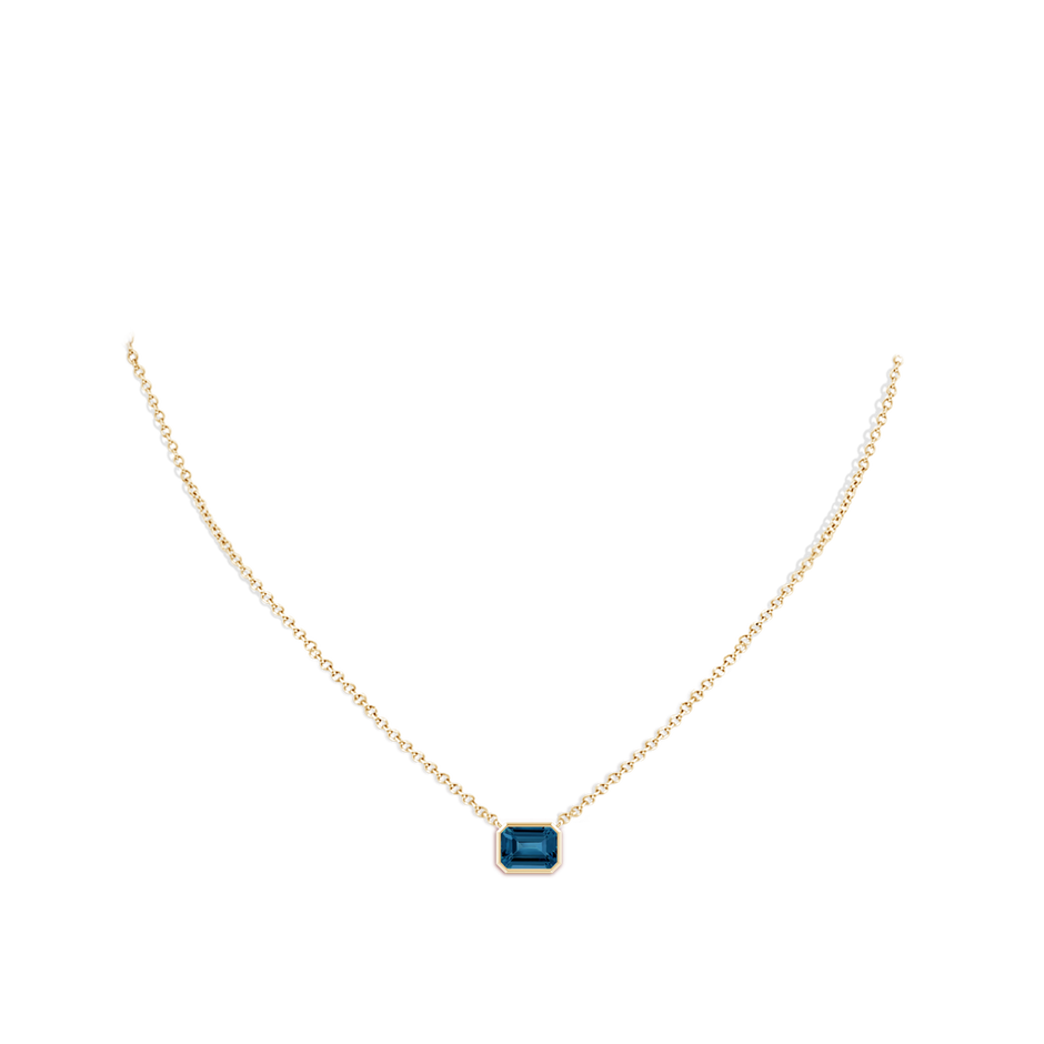 8x6mm AAA East-West Bezel-Set Emerald-Cut London Blue Topaz Pendant in Yellow Gold body-neck