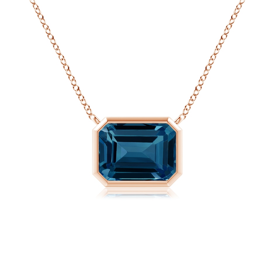 8x6mm AAAA East-West Bezel-Set Emerald-Cut London Blue Topaz Pendant in Rose Gold 