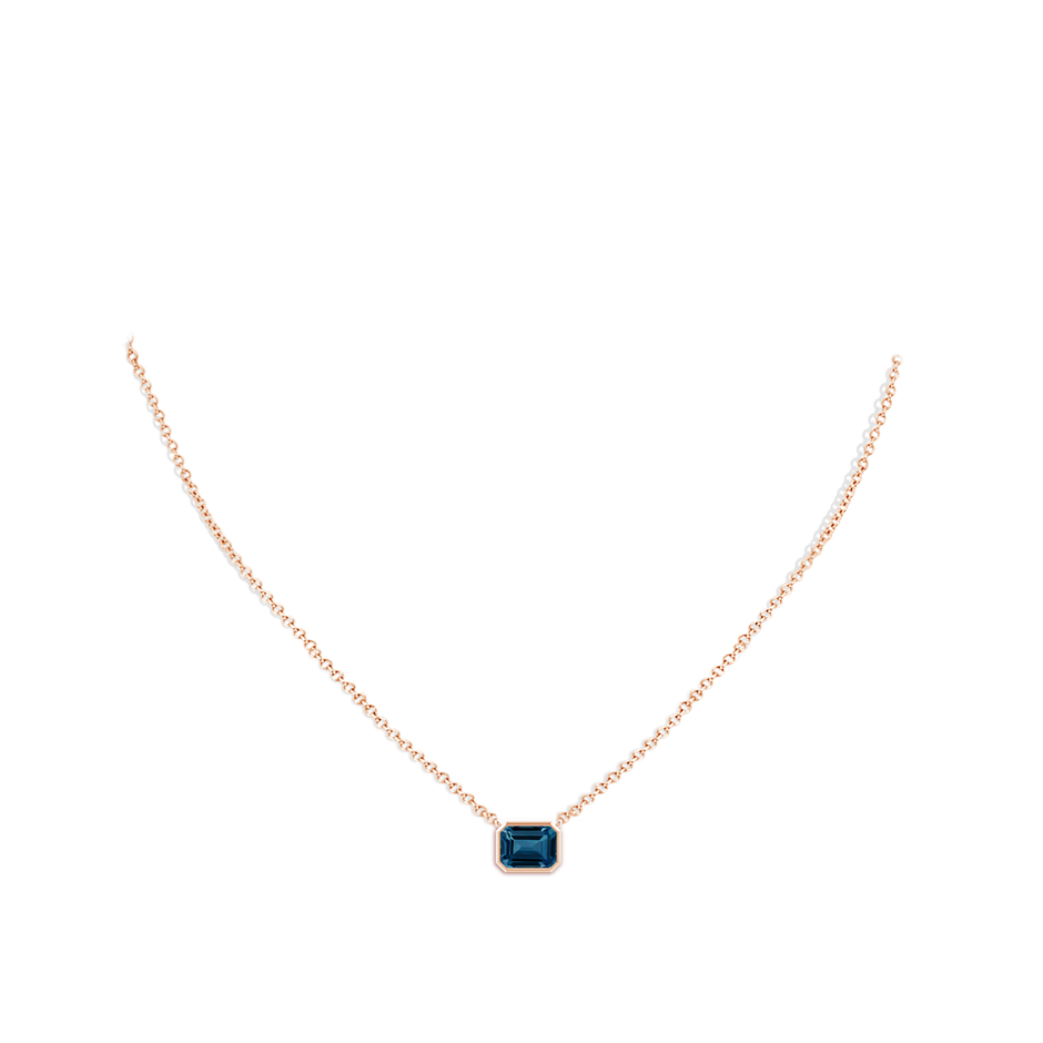 8x6mm AAAA East-West Bezel-Set Emerald-Cut London Blue Topaz Pendant in Rose Gold body-neck