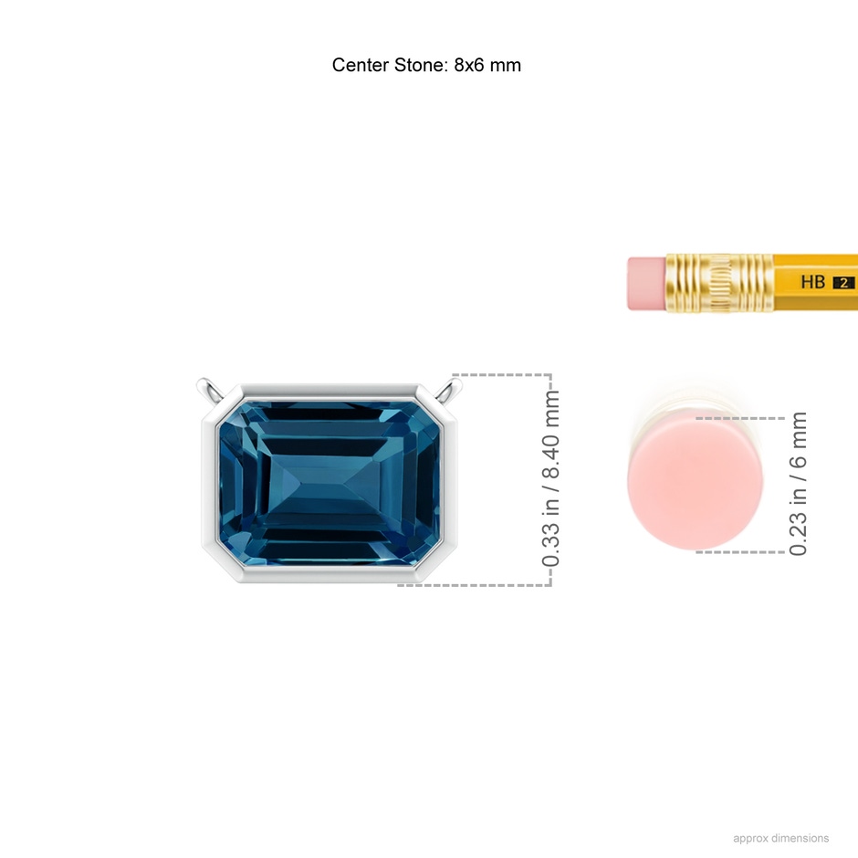 8x6mm AAAA East-West Bezel-Set Emerald-Cut London Blue Topaz Pendant in White Gold ruler