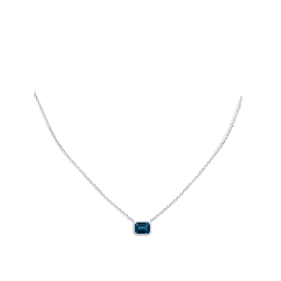 8x6mm AAAA East-West Bezel-Set Emerald-Cut London Blue Topaz Pendant in White Gold body-neck