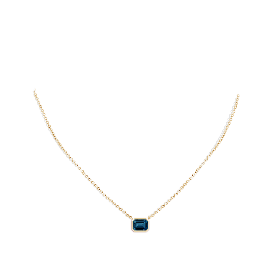 8x6mm AAAA East-West Bezel-Set Emerald-Cut London Blue Topaz Pendant in Yellow Gold body-neck