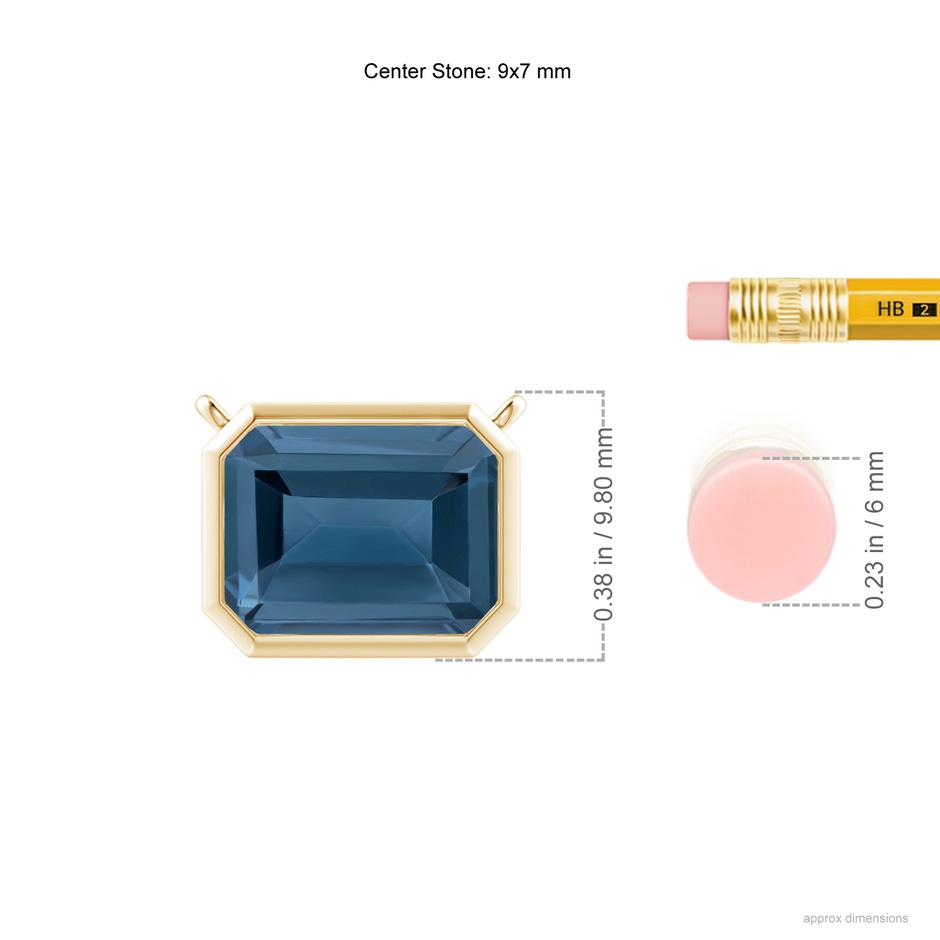9x7mm A East-West Bezel-Set Emerald-Cut London Blue Topaz Pendant in Yellow Gold ruler