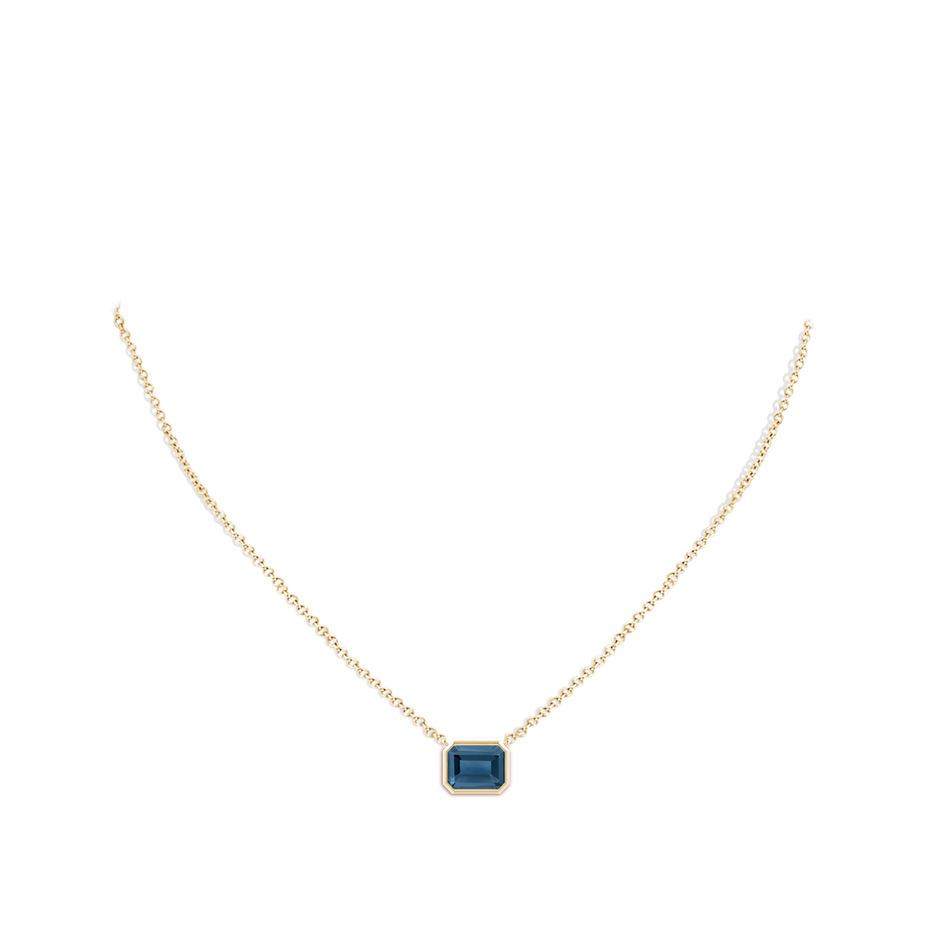 9x7mm A East-West Bezel-Set Emerald-Cut London Blue Topaz Pendant in Yellow Gold body-neck