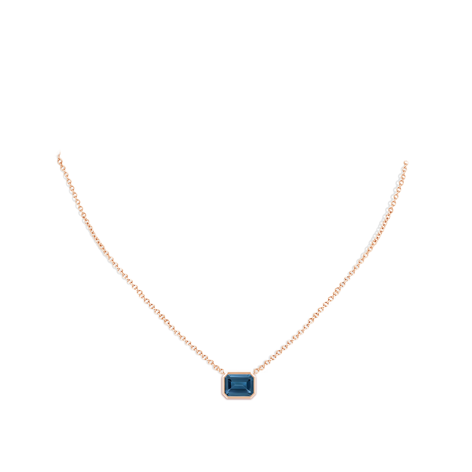 9x7mm AA East-West Bezel-Set Emerald-Cut London Blue Topaz Pendant in Rose Gold body-neck